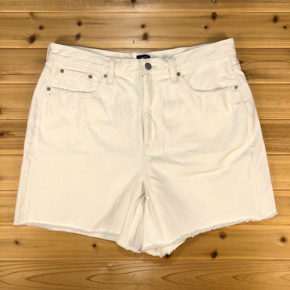 J.Crew Jean Shorts Womens 32 Ivory High Rise Raw Frayed Hem Cut Off Shorts